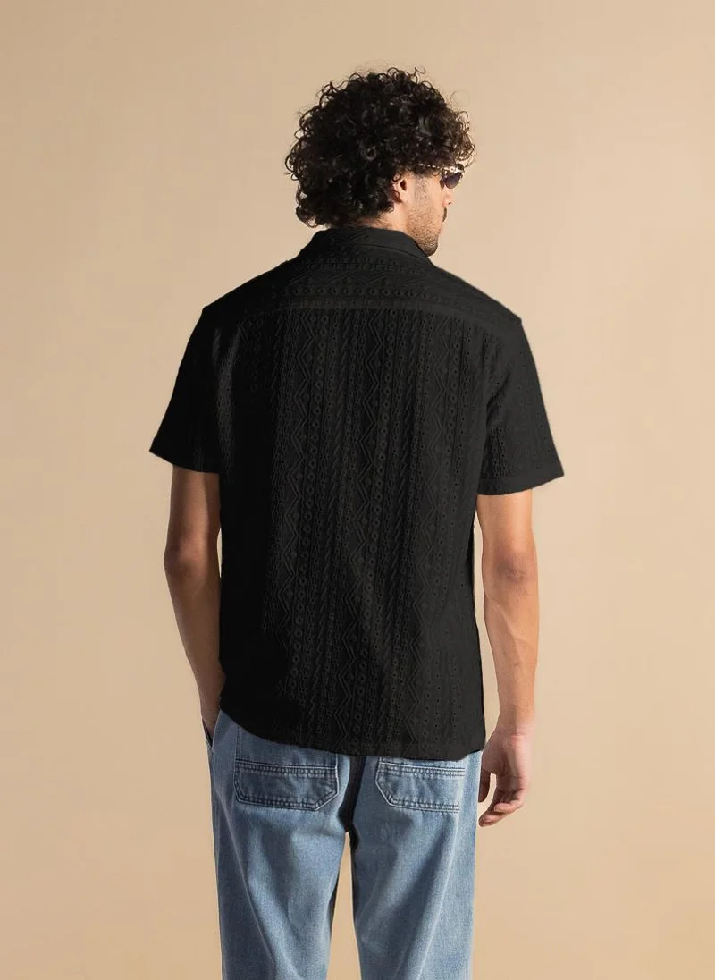 SHAPES TEXTURED SEMI-SHEER COTTON SHIRT