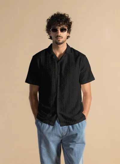SHAPES TEXTURED SEMI-SHEER COTTON SHIRT