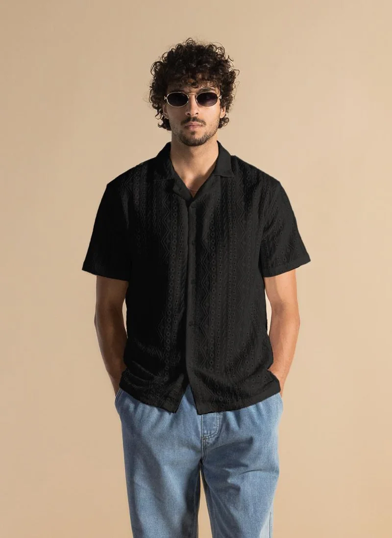 SHAPES TEXTURED SEMI-SHEER COTTON SHIRT