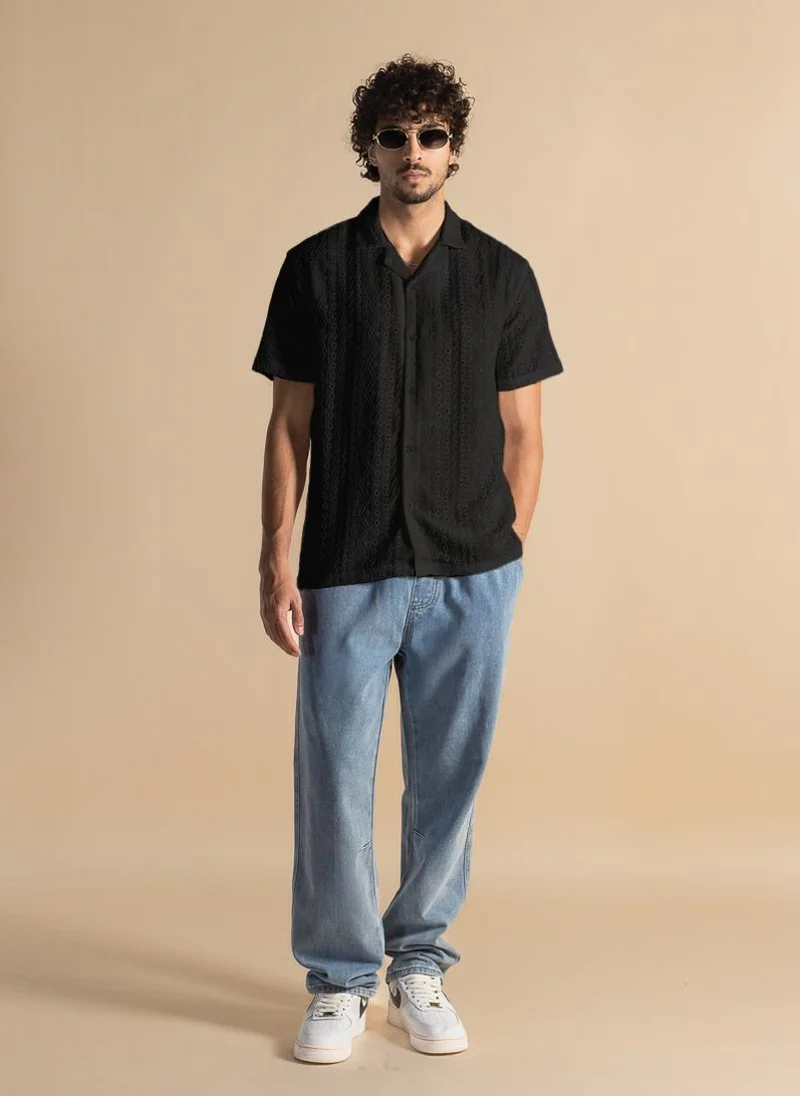 SHAPES TEXTURED SEMI-SHEER COTTON SHIRT