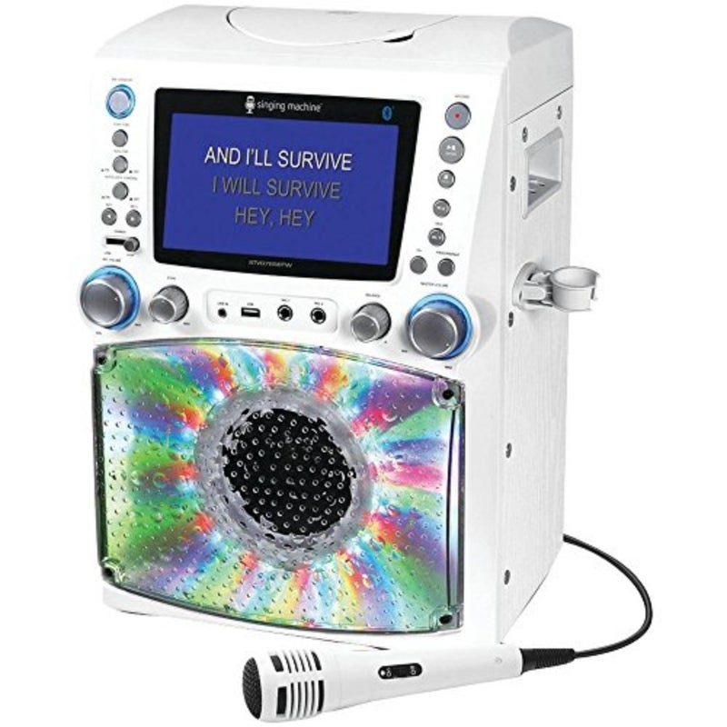 STVG785BTW جهاز كاريوكي بلوتوث مع شاشة LCD لكلمات الأغاني وأضواء ديسكو، أبيض - Image 1