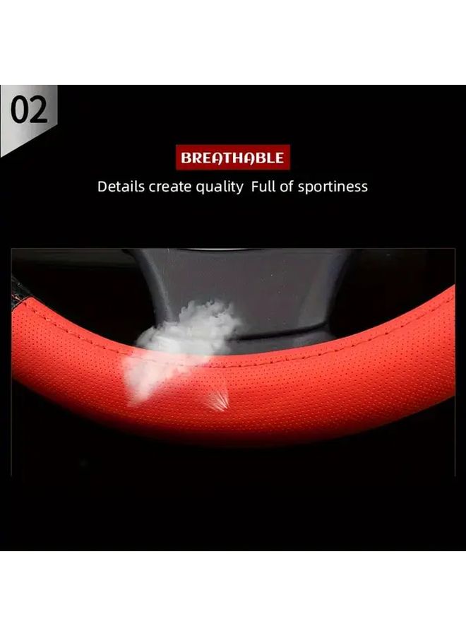 Deep Grey PU Leather 15 Inch Universal Car Steering Wheel Cover Breathable Anti Slip Two Tone - Image 4