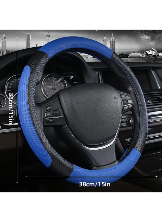 Deep Grey PU Leather 15 Inch Universal Car Steering Wheel Cover Breathable Anti Slip Two Tone - Image 2