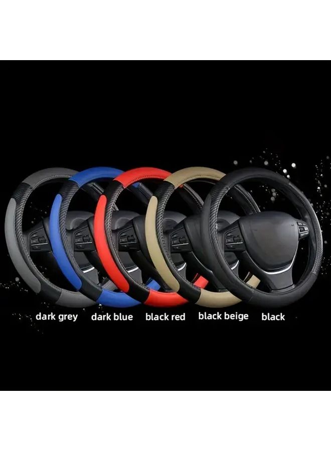 Deep Grey PU Leather 15 Inch Universal Car Steering Wheel Cover Breathable Anti Slip Two Tone - Image 3