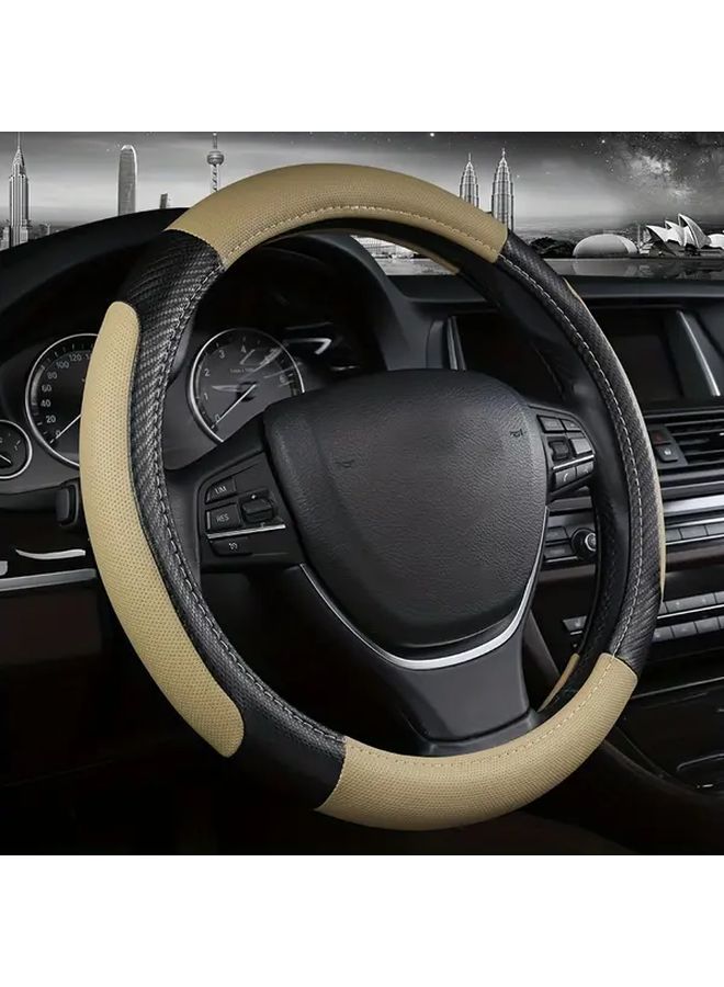 Deep Grey PU Leather 15 Inch Universal Car Steering Wheel Cover Breathable Anti Slip Two Tone - Image 1