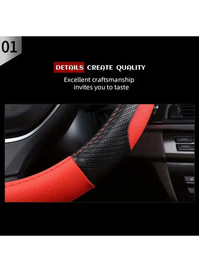 Deep Grey PU Leather 15 Inch Universal Car Steering Wheel Cover Breathable Anti Slip Two Tone - Image 5