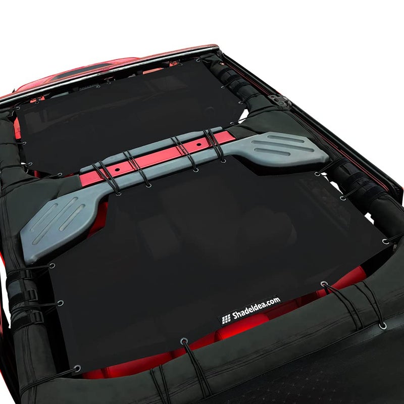 Shadeidea JK Sun Shade Top Compatible with Jeep Wrangler JKU Top Sunshade Soft Mesh Roof Cover 20072018 Wind Noise UV Blocker 10 Year Warranty 4 Door Black FrontRear 2 pcs