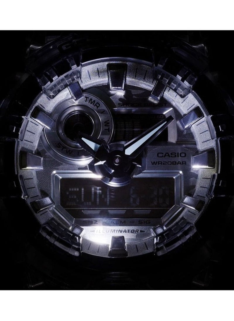 Casio Men Watch G-Shock Round Analog Digital Black Dial Resin Band GA-700SKC-1ADR