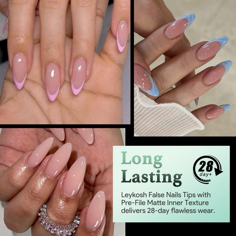 LEYKOSH Medium Almond Nail Tips, 216pcs Acrylic Fake Nails Gel Nail Tips Soft, Full Cover Pre-Shaped Matte Clear Press on Nails for Extension, Diy at Home Manicure 12 Sizes - Image 2