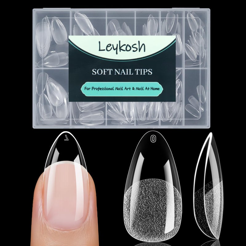 LEYKOSH Medium Almond Nail Tips, 216pcs Acrylic Fake Nails Gel Nail Tips Soft, Full Cover Pre-Shaped Matte Clear Press on Nails for Extension, Diy at Home Manicure 12 Sizes - Image 1