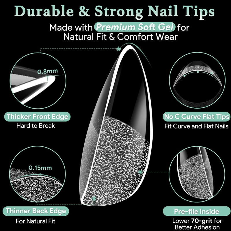 LEYKOSH Medium Almond Nail Tips, 216pcs Acrylic Fake Nails Gel Nail Tips Soft, Full Cover Pre-Shaped Matte Clear Press on Nails for Extension, Diy at Home Manicure 12 Sizes - Image 4