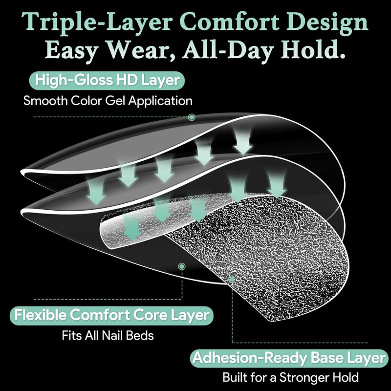 LEYKOSH Medium Almond Nail Tips, 216pcs Acrylic Fake Nails Gel Nail Tips Soft, Full Cover Pre-Shaped Matte Clear Press on Nails for Extension, Diy at Home Manicure 12 Sizes - Image 3