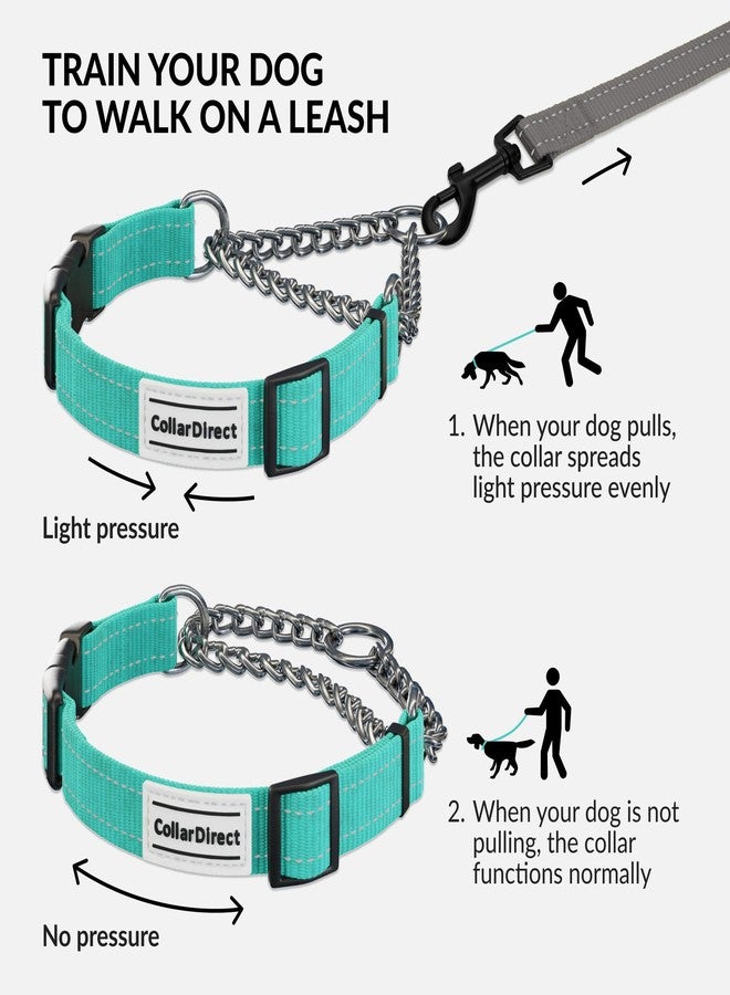 CollarDirect Martingale Dog Collar Heavy Duty Nylon Slip Collars for Small Medium Large Dogs [Stainless Steel Chain and Quick Release Buckle, Reflective, Mint Green, S, 12"-15"] - Image 2