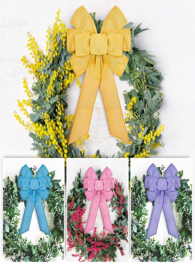 وولاين مجموعة زينة إكليل الربيع من والين، 4 قطع، كبيرة الحجم، بألوان زاهية، مناسبة لعيد الفصح، تتضمن شرائط تزيينية بألوان الوردي، البنفسجي، الأصفر، والأزرق، بالإضافة إلى شرائط تزيينية من الخيش، مثالية لتزيين حفلات الربيع. - Image 3