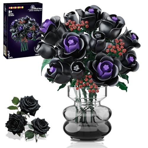 HOGOKIDS Flowers Bouquet Building Set 15 Black Roses Botanical Collection Building Blocks Artificial Flower Toy 330PCS Gothic Home Decors Easter Gift for Her Girlfriend Wife Adults Teens Kids 8 - Image 1