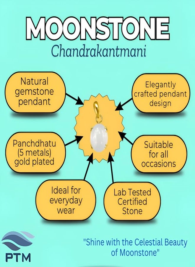 Ptm Natural Moonstone/Chandrakant 7.25 Ratti or 6.5 Carat Astrological Certified Gemstone Panchdhatu/5 Metals 22k Gold Plated Pendant for Men & Women -fba1725 - Image 3