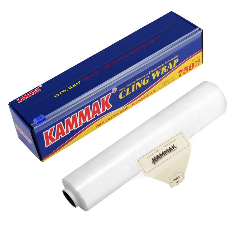 KAMMAK KAMMAK Plastic Food Wrap with Slide Cutter Kitchen Cling Wrap 12 inch Professional BPA Free Polyethylene Materials Quick Cut 750 Ft Food Service Cling Film Wrap for Restaurant
