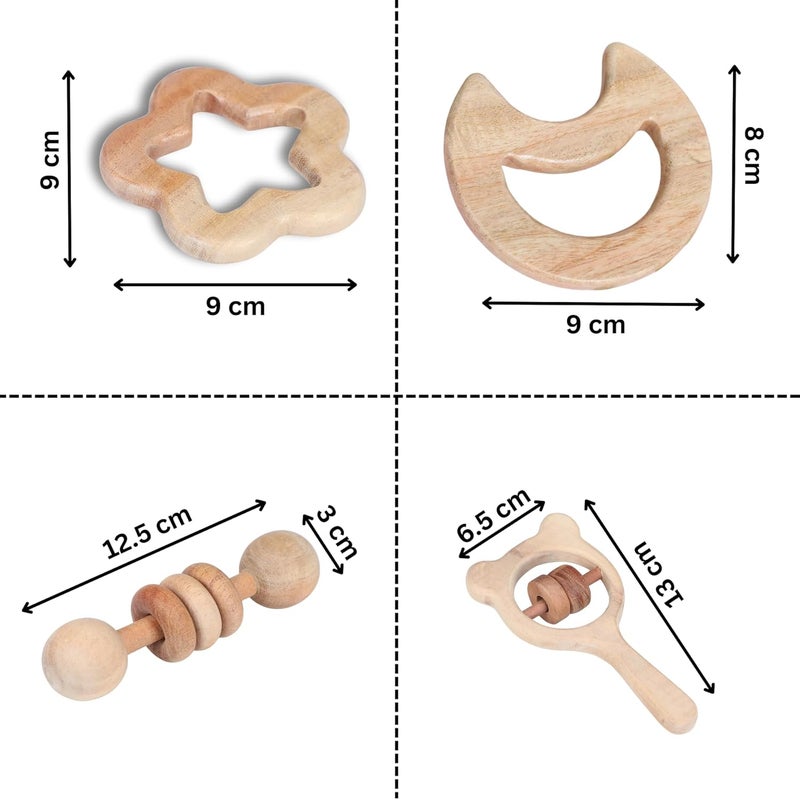 Babbles Neem Wood Teethers for Babies | Wooden Teethers for 6 to 12 Months Baby | Natural and Antibacteria (Star + Moon + Dumbbell + Micky) - Image 5