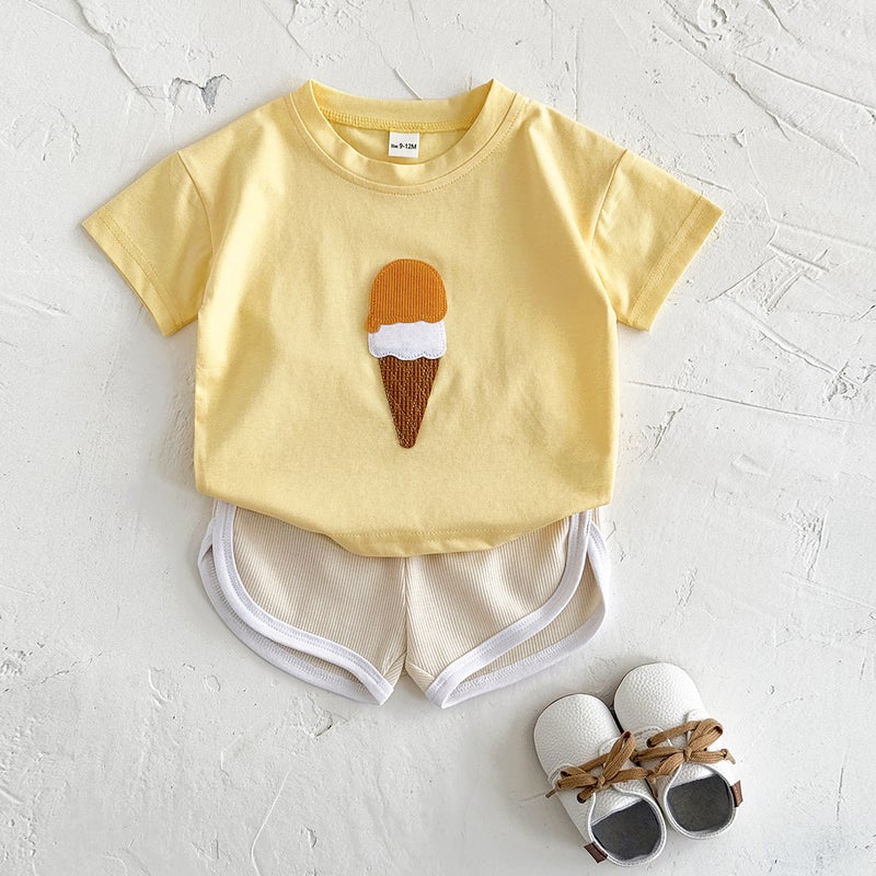 Children'S Ice Cream T-Shirt Summer 0-3 Years Old Girls Patch Short Sleeve Top Thin Boys Western Style Summer Clothing - Image 1