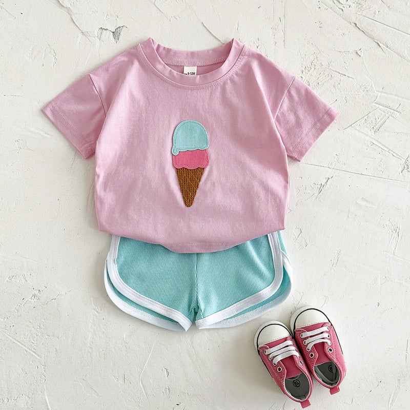 Children'S Ice Cream T-Shirt Summer 0-3 Years Old Girls Patch Short Sleeve Top Thin Boys Western Style Summer Clothing - Image 3