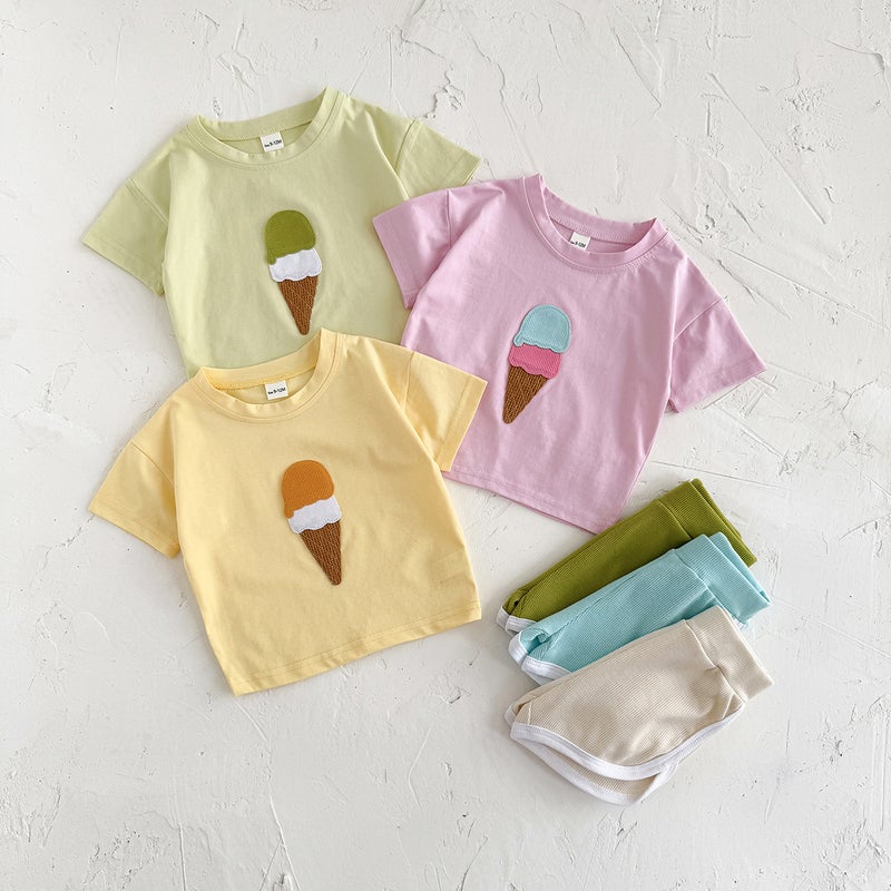 Children'S Ice Cream T-Shirt Summer 0-3 Years Old Girls Patch Short Sleeve Top Thin Boys Western Style Summer Clothing - Image 2