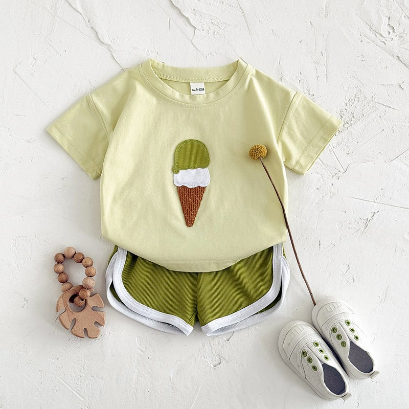 Children'S Ice Cream T-Shirt Summer 0-3 Years Old Girls Patch Short Sleeve Top Thin Boys Western Style Summer Clothing - Image 5