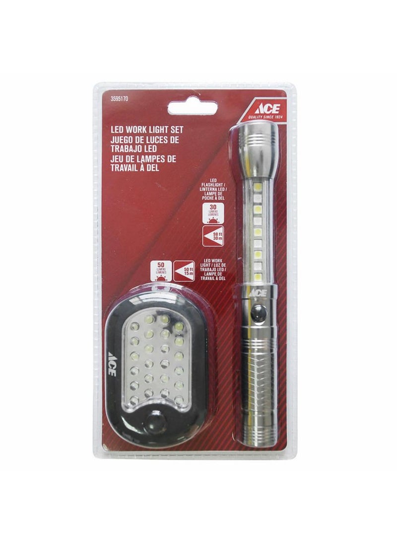 ACE Battery Operated LED Work Light And Flashlight Set 