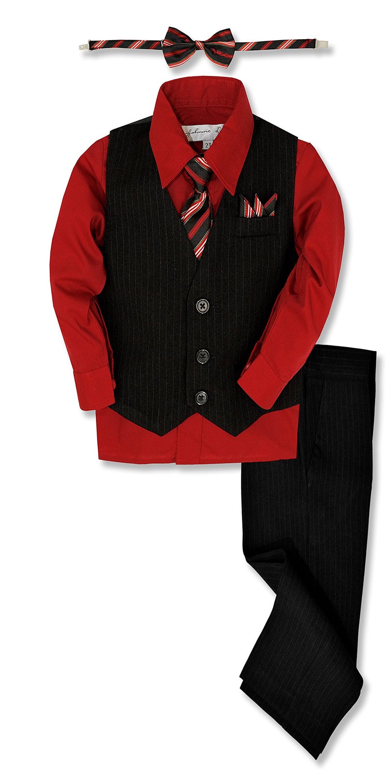 Johnnie Lene JL40 Pinstripe Boys Formal Dresswear Vest Set (14, Black/Red) - Image 1