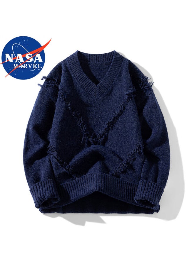 Nasa Marvel Men's Sweater Autumn Winter Loose Casual V-neck Long Sleeve Warm Knitwear Apricot 2XL - Image 2
