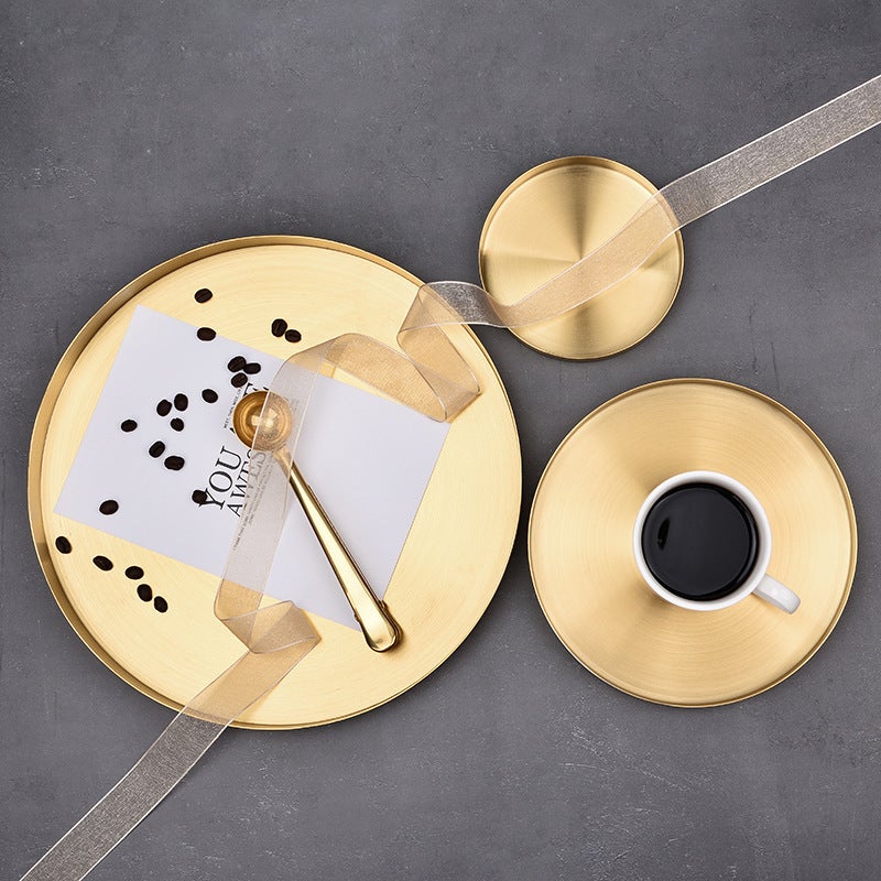 Ins Style Stainless Steel Metal Brass Storage Tray Household Round Tea Tray Dinner Tray Nordic Creative Key Tray - Image 3