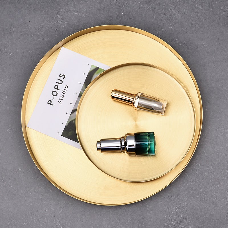 Ins Style Stainless Steel Metal Brass Storage Tray Household Round Tea Tray Dinner Tray Nordic Creative Key Tray - Image 4