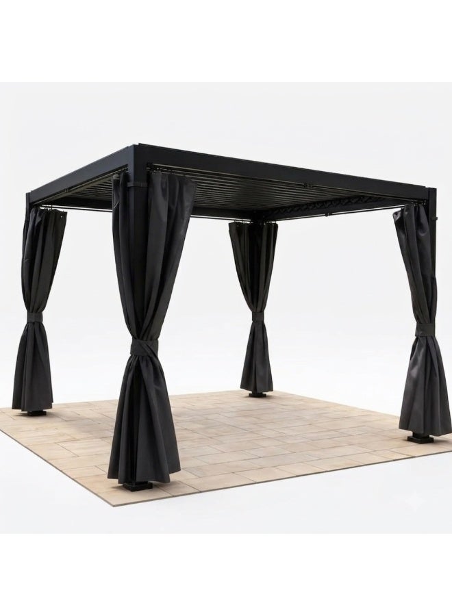 Casa Fiora Black Aluminum Pergola 3x2.8m with Waterproof Sunproof Roof, Curtains & Mosquito Net - Image 1