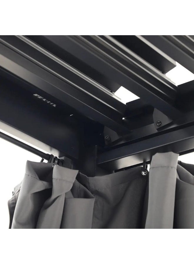 Casa Fiora Black Aluminum Pergola 3x2.8m with Waterproof Sunproof Roof, Curtains & Mosquito Net - Image 2