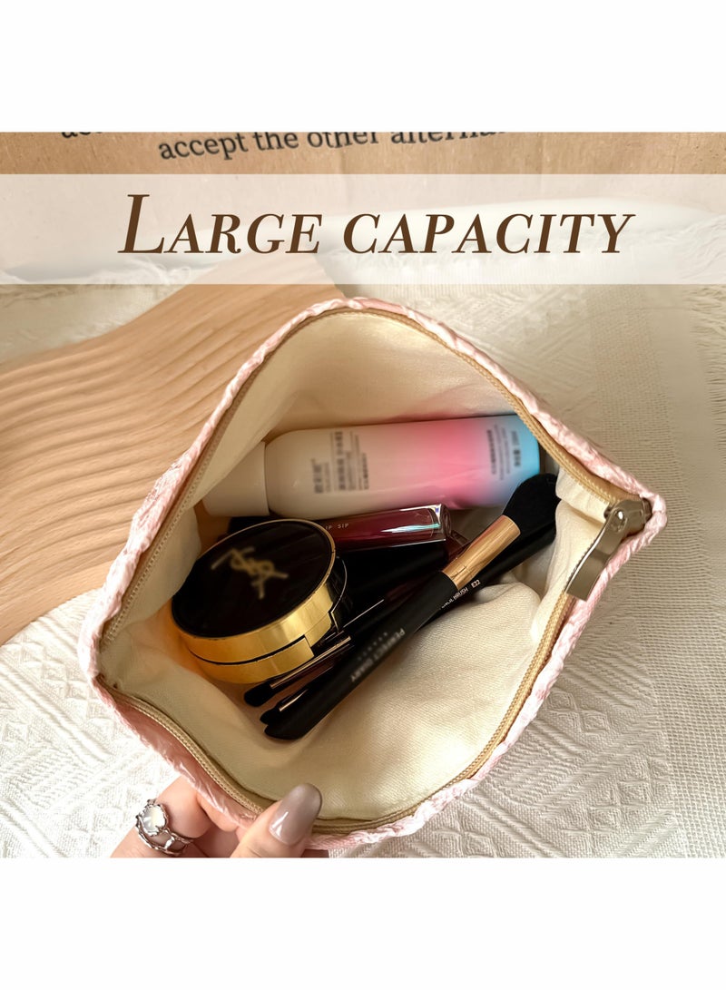 A GOGO ORIGINAL Makeup Bag Cosmetic bag Preppy Canvas Toiletry Bag for women Cute zipper pouch Organizer Travel accessories (Pink Big Flowers) - Image 2