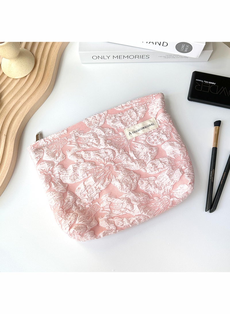 A GOGO ORIGINAL Makeup Bag Cosmetic bag Preppy Canvas Toiletry Bag for women Cute zipper pouch Organizer Travel accessories (Pink Big Flowers) - Image 4