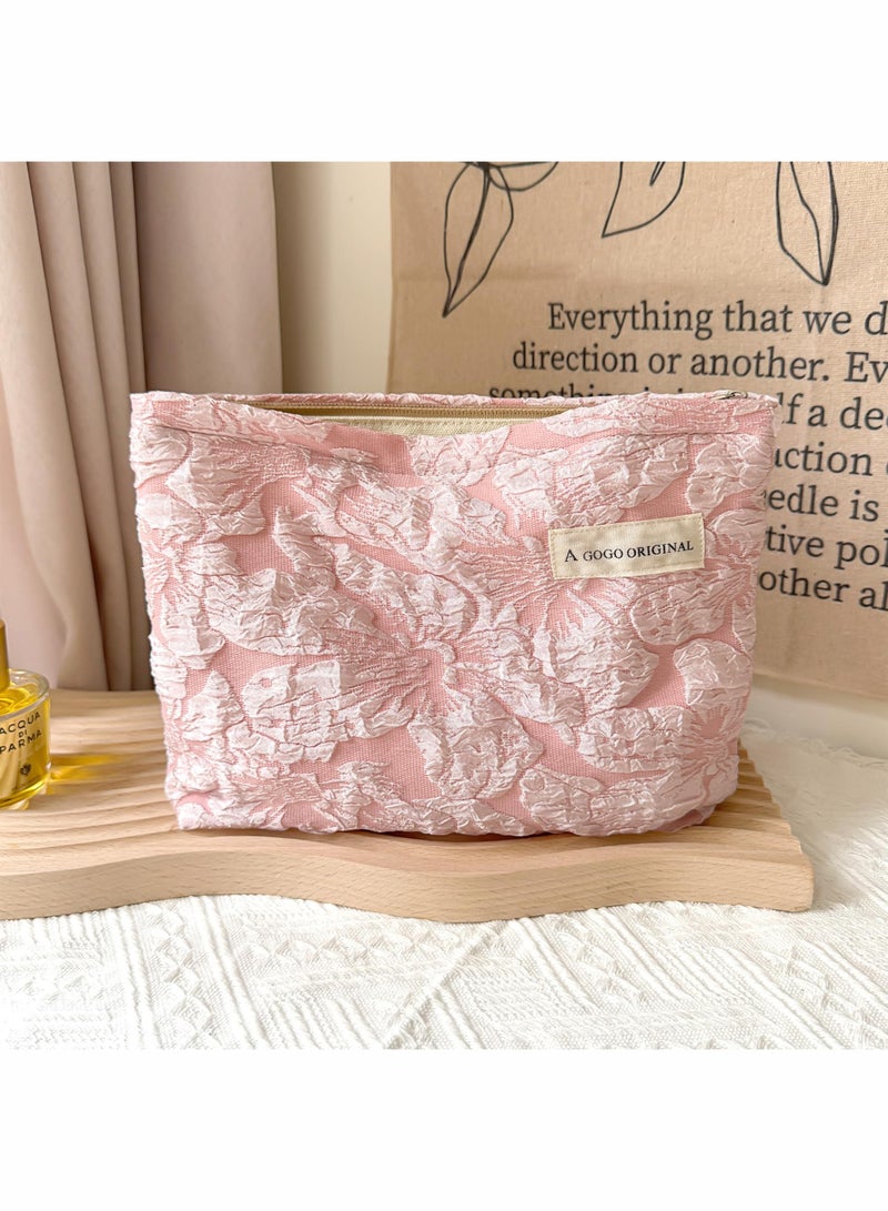 A GOGO ORIGINAL Makeup Bag Cosmetic bag Preppy Canvas Toiletry Bag for women Cute zipper pouch Organizer Travel accessories (Pink Big Flowers) - Image 5