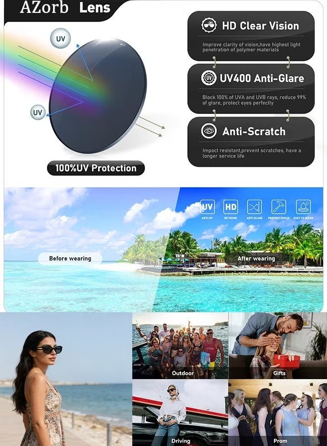 AZorb Sunglasses Women Square Fashion Design Sun Glassess UV400 Protection Sunglass Thick Frame Ladies Eye Glasses Rectangular Trendy Shades Black - Image 3