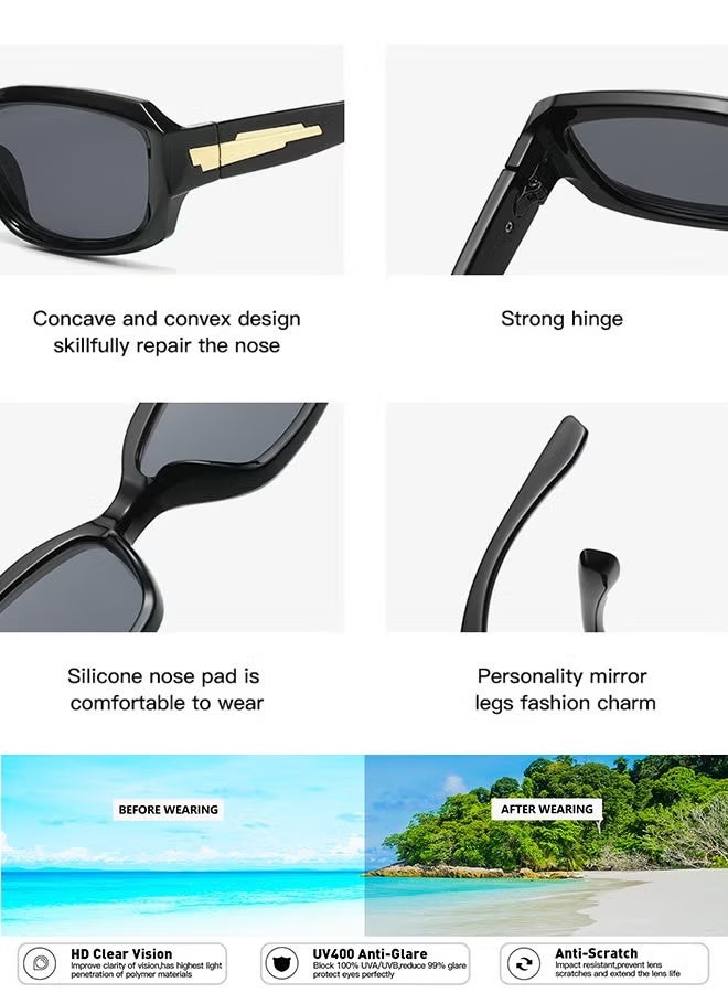 AZorb Sunglasses Women Square Fashion Design Sun Glassess UV400 Protection Sunglass Thick Frame Ladies Eye Glasses Rectangular Trendy Shades Black - Image 5