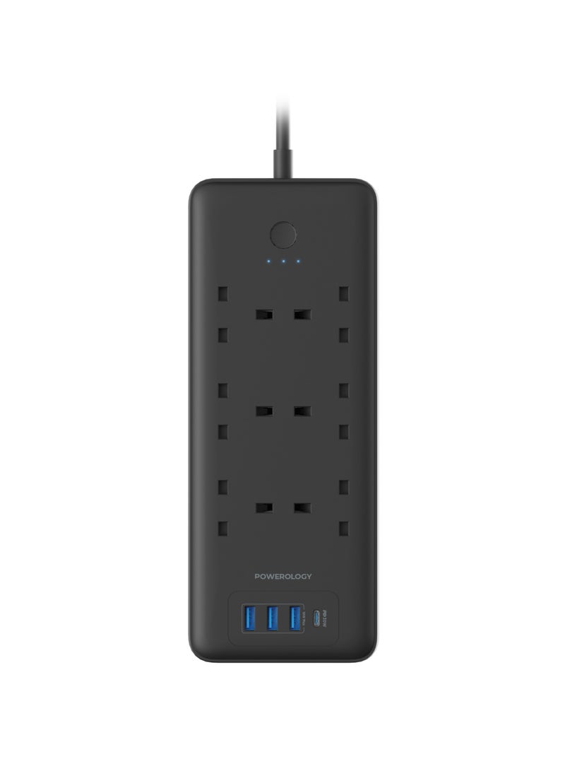 باورولوجي شريط طاقة بقدرة 3250 واط مزود بـ 6 منافذ تيار متردد و3 منافذ USB-A + منفذ USB-C PD واحد، وواقي من زيادة التيار، وسلك تمديد شديد التحمل بطول 3 أمتار، وحماية من الحمل الزائد، ومقبس متعدد قابل للتثبيت على الحائط للمنزل والمكتب والأجهزة الإلكترونية (أسود) - Image 1