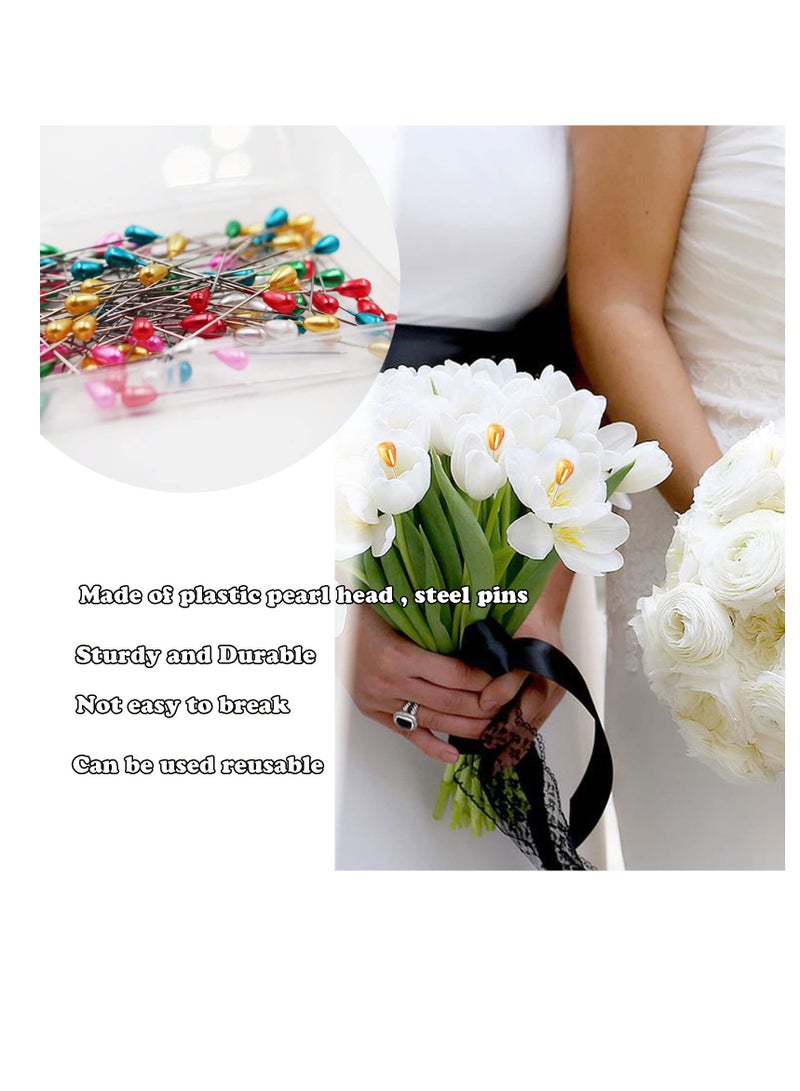 SUNSAR 100 Pieces Colorful Pearl Head Pins Corsage Pins Sewing Pins Straight Pins Wedding Bouquet Pins - Image 3