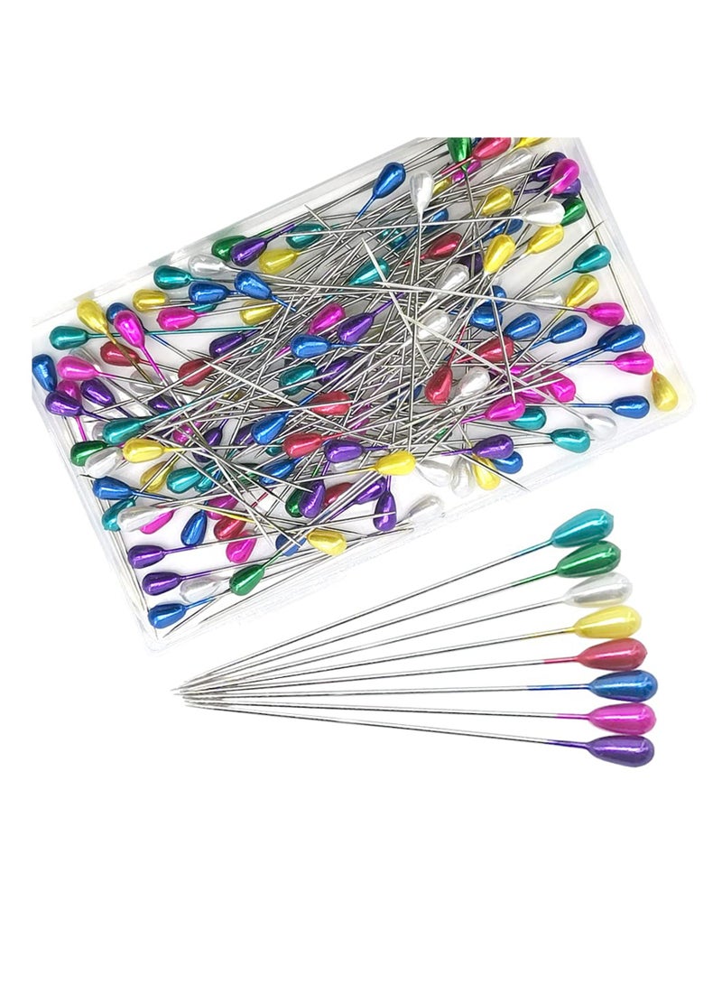 SUNSAR 100 Pieces Colorful Pearl Head Pins Corsage Pins Sewing Pins Straight Pins Wedding Bouquet Pins - Image 1