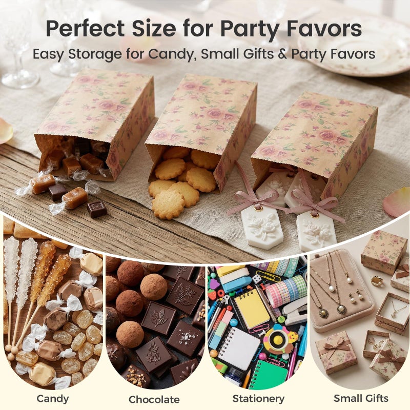 VGOODALL 24 Pack Floral Party Favor Bags with Stickers - 8.7"x4.7"x3.1" Vintage Rose Goodie Bags, for Wedding, Bridal Shower, Baby Shower & Gift Packaging (3 Designs) - Image 4