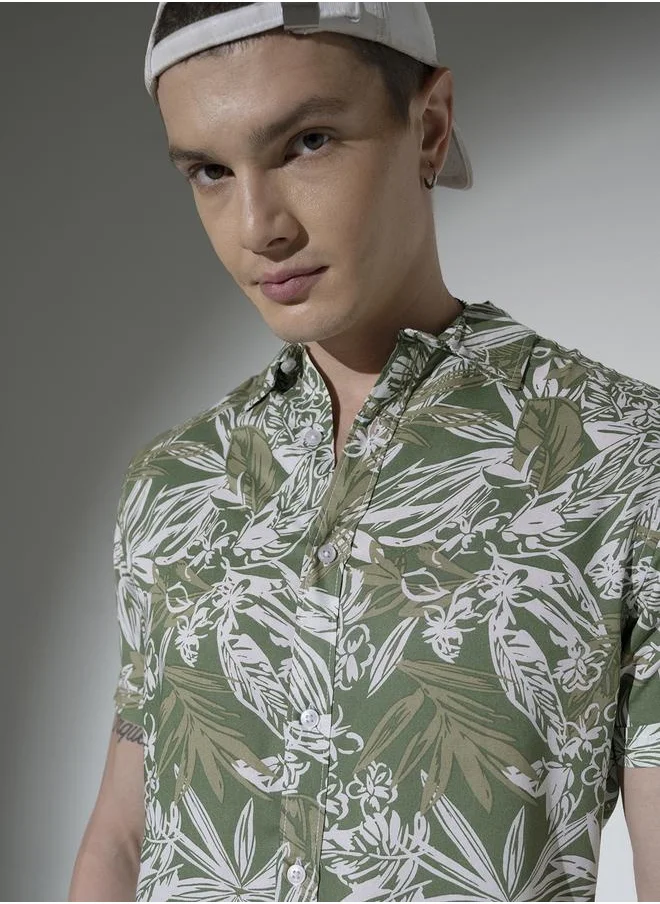 هوبرهولمي Multicolor Floral Print Shirt for Men, Oversized and Trendy