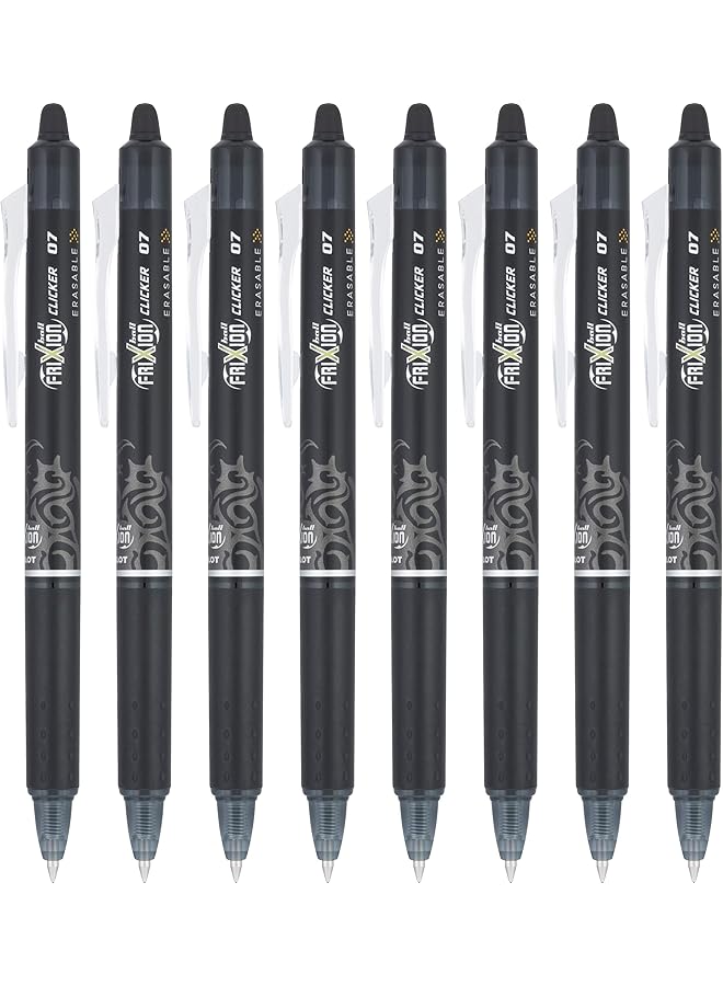 بايلوت أقلام جل فريكسيون كليكر قابلة للمسح ذات نقطة رفيعة 0.7 مم، عبوة من 8 أقلام باللون الأسود - Image 1