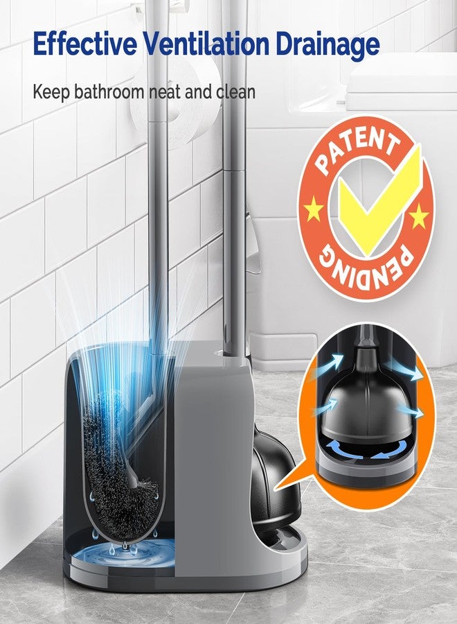 HAMITOR Toilet Plunger and Brush Set for Bathroom Cleaning with Extented Handle - Heavy Duty Toilet Plunger Combo Accessories with Caddy Stand Holder for Small Space - Gray - Image 5