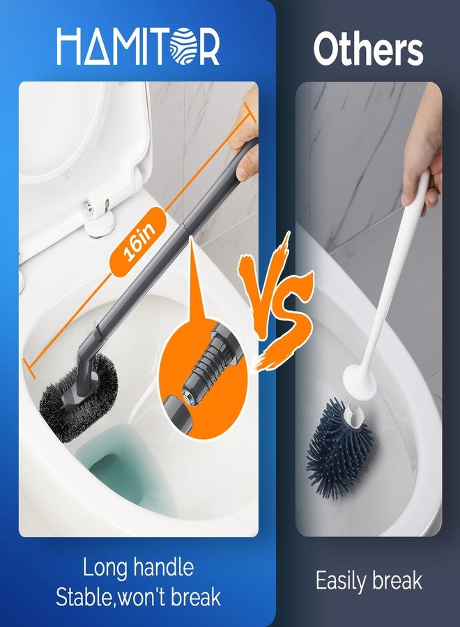 HAMITOR Toilet Plunger and Brush Set for Bathroom Cleaning with Extented Handle - Heavy Duty Toilet Plunger Combo Accessories with Caddy Stand Holder for Small Space - Gray - Image 4
