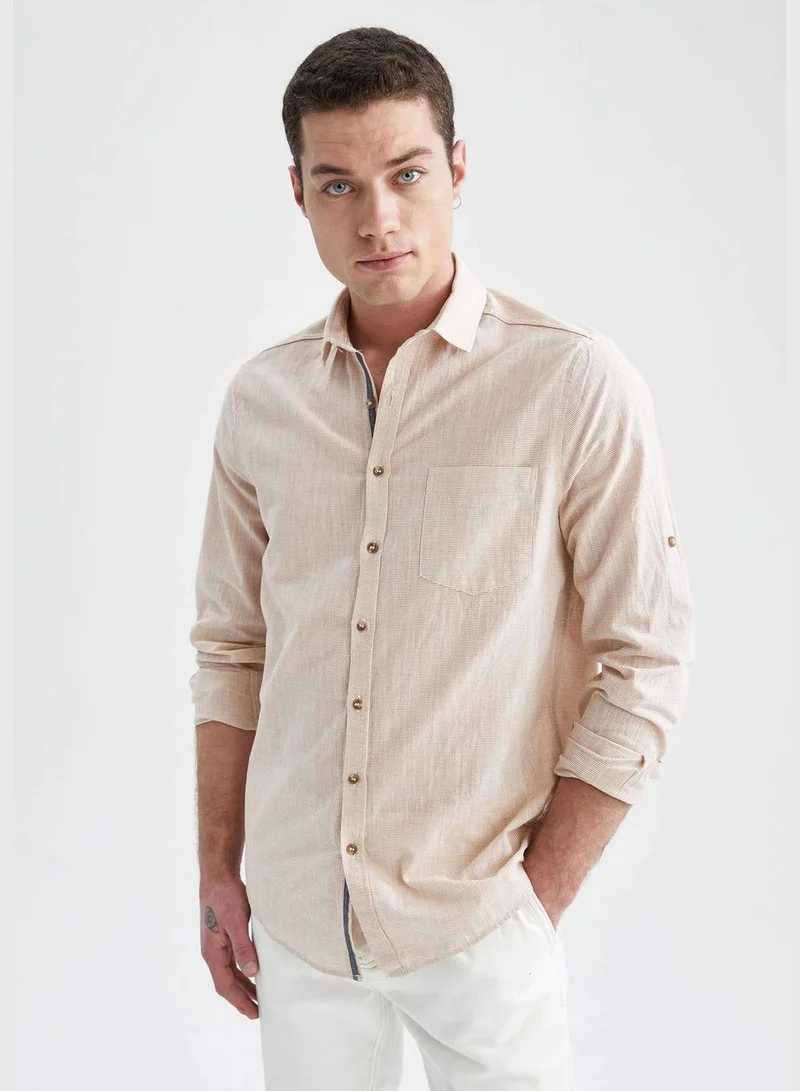 DeFacto Slim Fit Basic Long Sleeve Cotton One Pocket Shirt