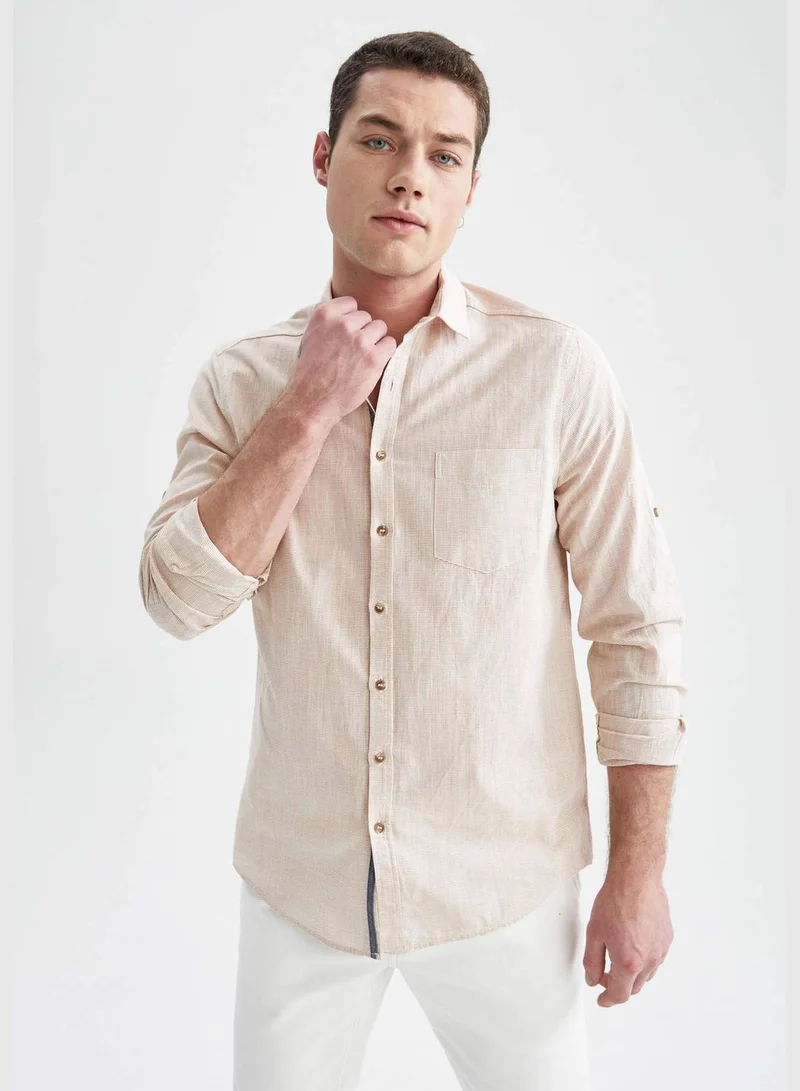 DeFacto Slim Fit Basic Long Sleeve Cotton One Pocket Shirt