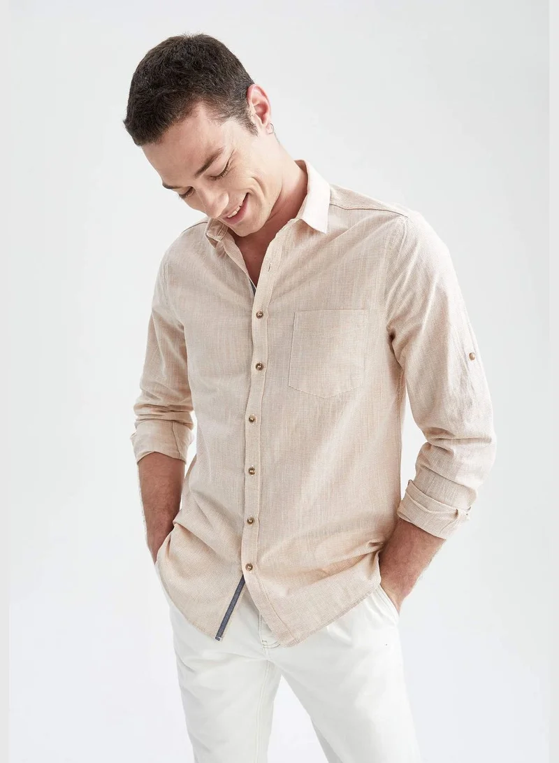 DeFacto Slim Fit Basic Long Sleeve Cotton One Pocket Shirt