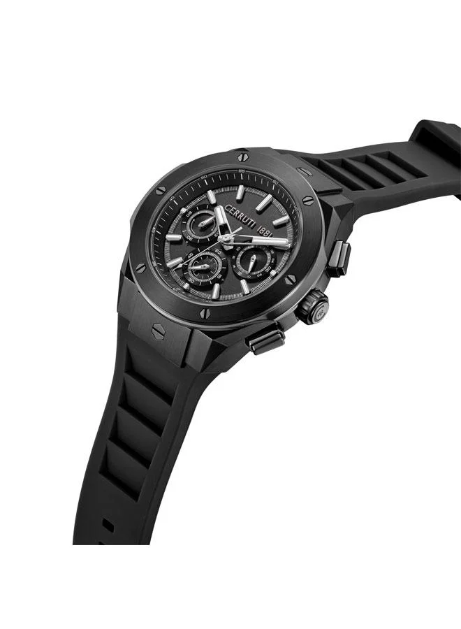 CERRUTI 1881 Ruscello 44mm Black Dial Silicone Strap Multifunction Watch For Men
